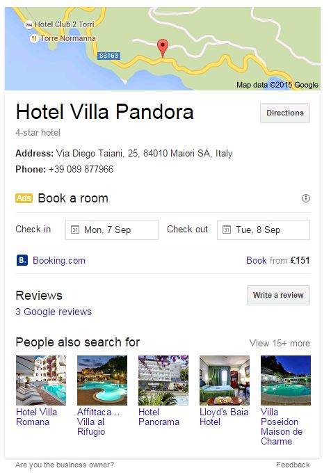 Google more info on Villa Pandoroa