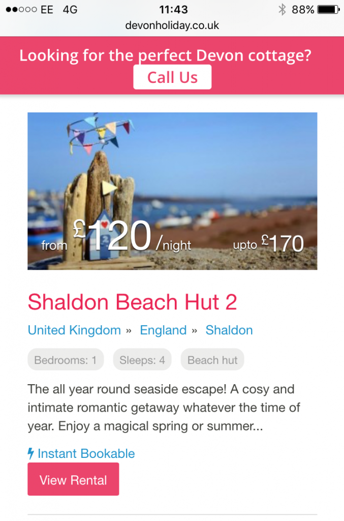 Mobile vacation rental website